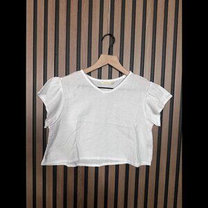 Lilya Top XS Womens White Boxy Cropped Shirt Sheer Textured